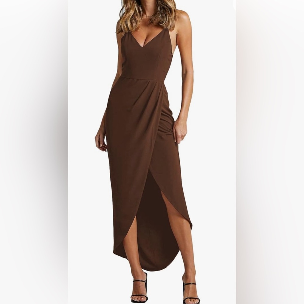 Brown midi dress with slit